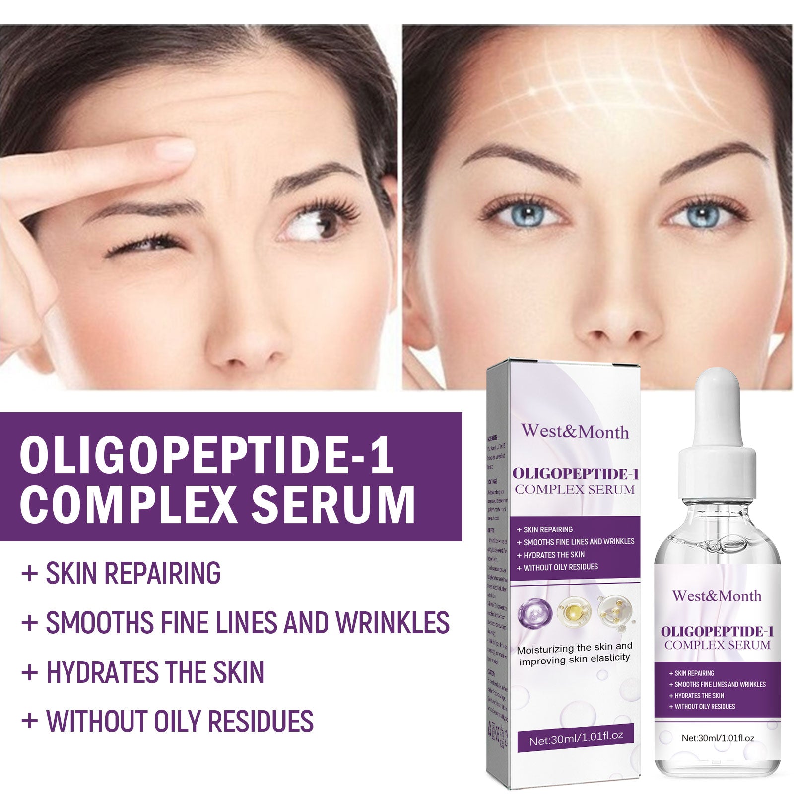 West&Month Oligopeptide-1 Complex Serum, Lighten Facial Fine Lines Moisturize And Firm Skin Essence