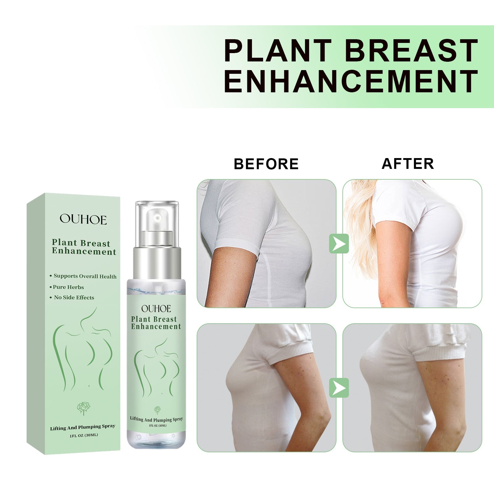 OUHOE Natural Herbal Breast Spray Moisturizes Plump, Firming And Firming Breasts Massage Treatment