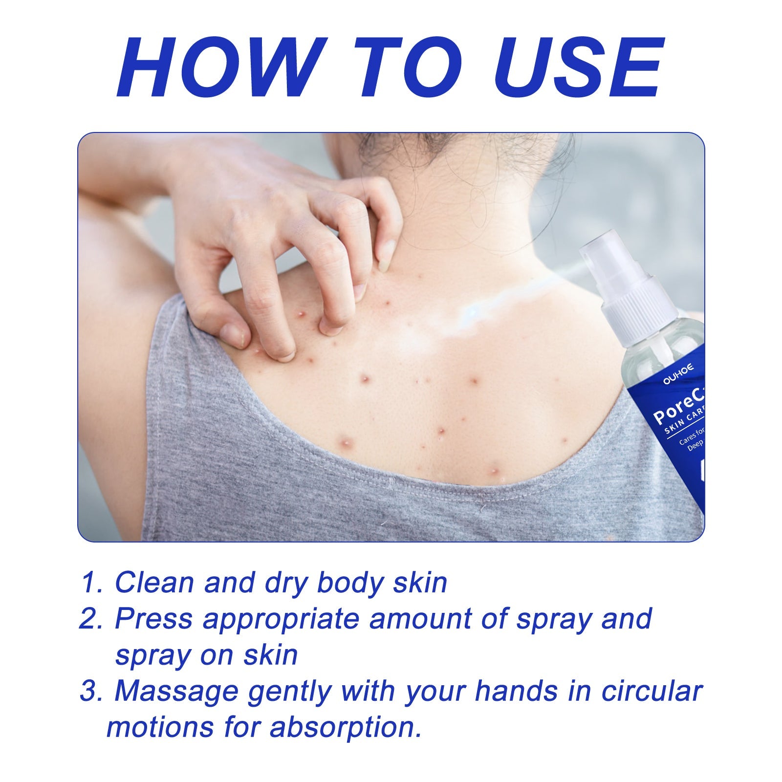 Porecare Skin Care Spray, Cleanser Warts Fade Moles Corns Smooth Skin Care Spray