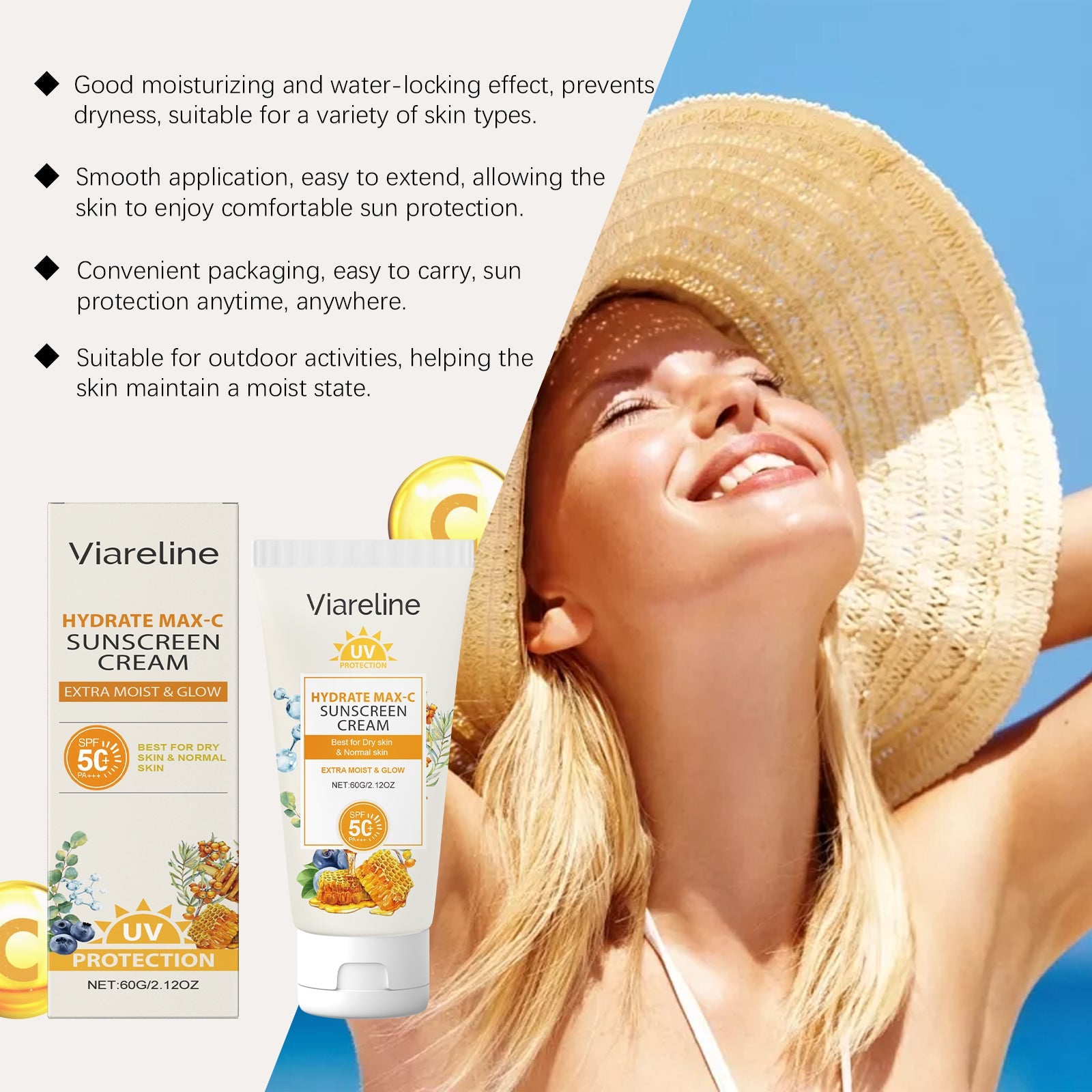 Viareline Hydrating Protective Cream Hydrating Light, Non-Greasy, Mild, Moisturizing, Moisturizing And Uv Insulating