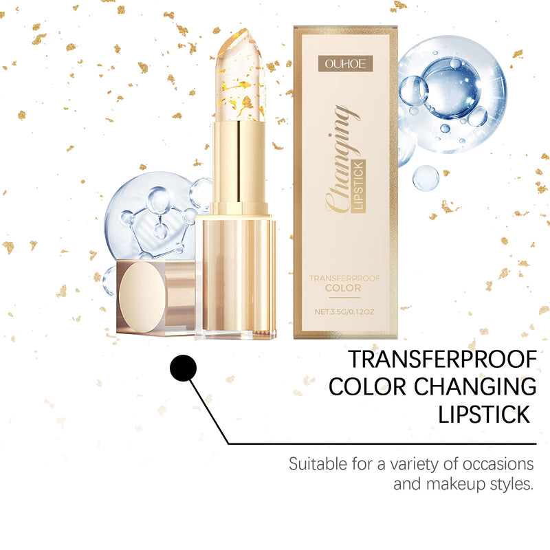 OUHOE Gold Leaf Color Change Nourishing Lip Balm, Nourishing Moisturizing Hydrating Glass Soft Moisturizing Lip Skin Non-Greasy Lip Balm