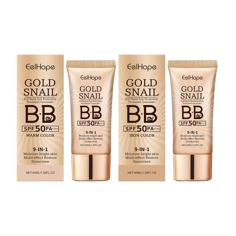 Eelhope Gold Snail Protective Bb Cream, Moisturizing Concealer Skin Tone Natural Color Waterproof, Sweat Resistant And Makeup Free