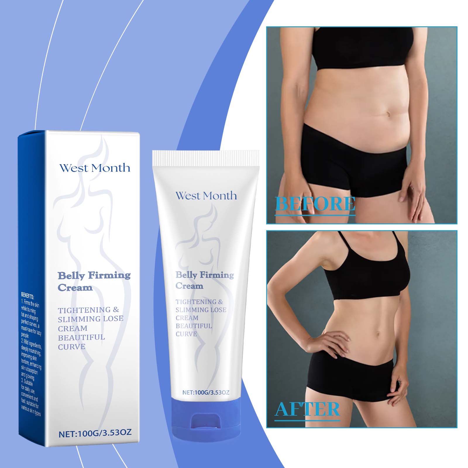 West&Month Body Firming Lactic Acid, Firming Light Skin Shape Body Sculpting Daily Lazy Body Care Cream