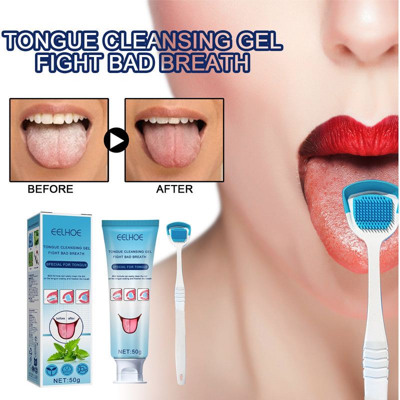 EELHOE Tongue Coating Cleansing Gel, Tongue Coating Cleansing Oral Care Removes Bad Breath And Freshens Breath Gel With Brush