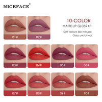 Niceface New Quality Lip Glaze Velvet Matte Lip Glaze Set Matte Non-stick Cup Holder Liquid Lipstick