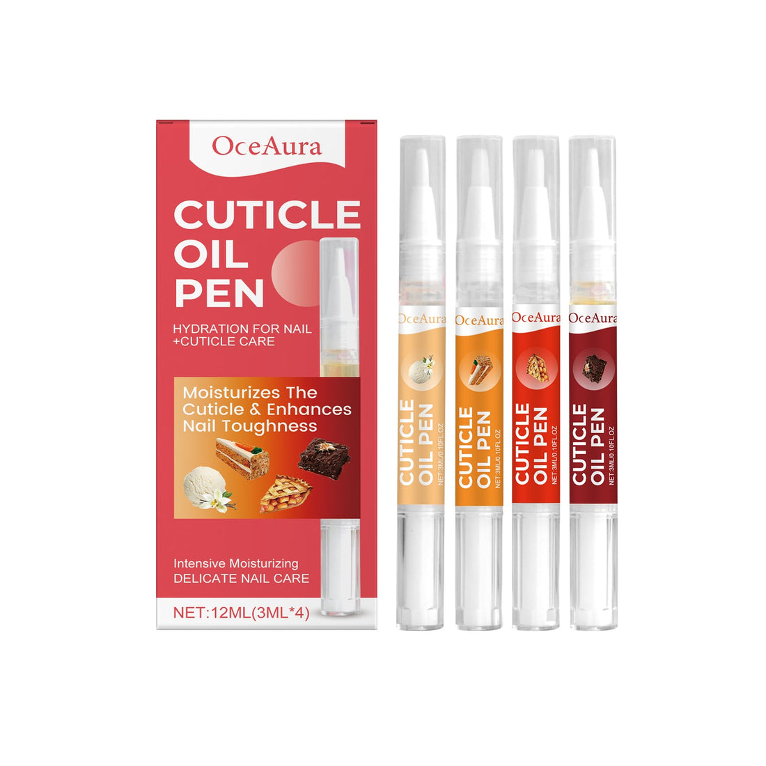 OceAura Cuticle Oil Pens (4-Pack) - Nourishing Nail Repair Treatment for Delicate Nails