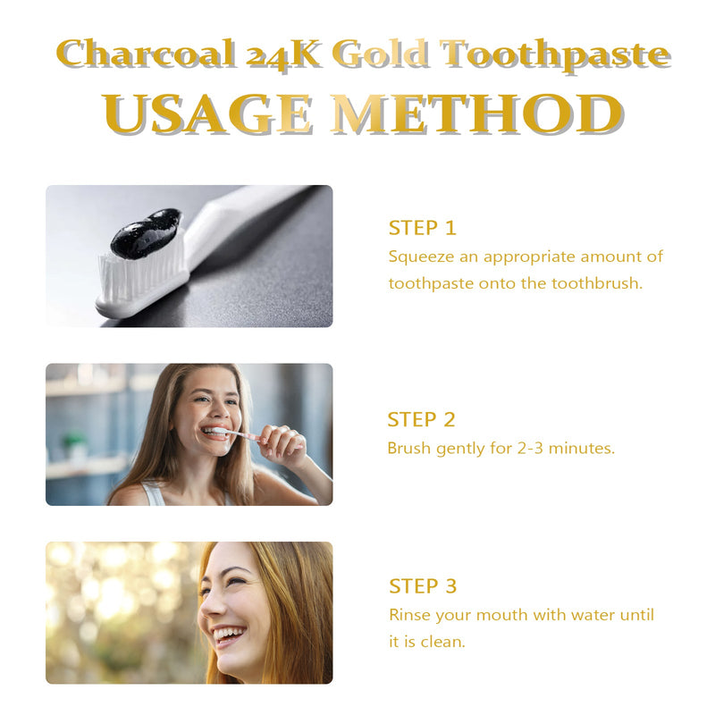 EELHOE Charcoal 24k Gold Toothpaste, Deep Clean Stained Teeth Yellow Care Mouth Fresh Breath White Beautiful Teeth