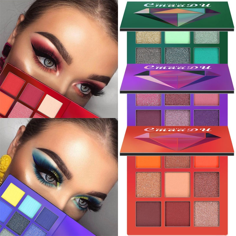 CMAADU Brand 9color Diamond Bright Eye Shadow Palette Matte Shimmer Glitter Eye Shadow Powder Cosmetic Party Makeup Kit