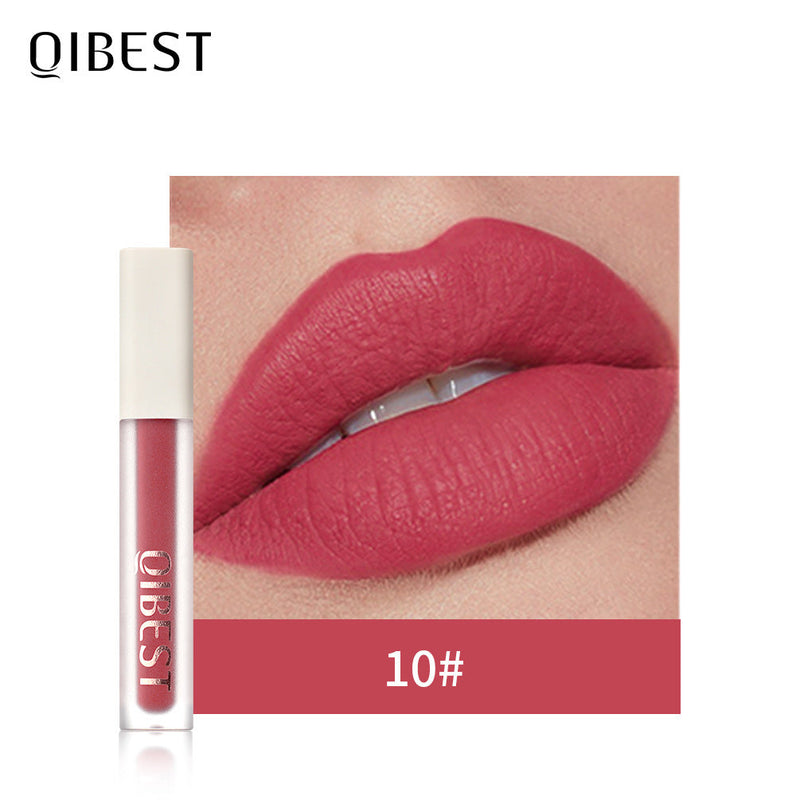QIBEST Silky Lip Glaze Non-Stick Cup Does Not Fade Lip Gloss Makeup Color Liquid Lipstick Matte Moisturizing Lip Gloss
