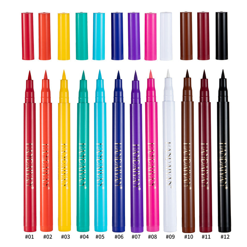 HANDAIYAN 12 Color Matte Color Eyeliner Quick-Drying And Not Easy To Smudge Liquid Eyeliner Pen 12 Pack Eyeliner