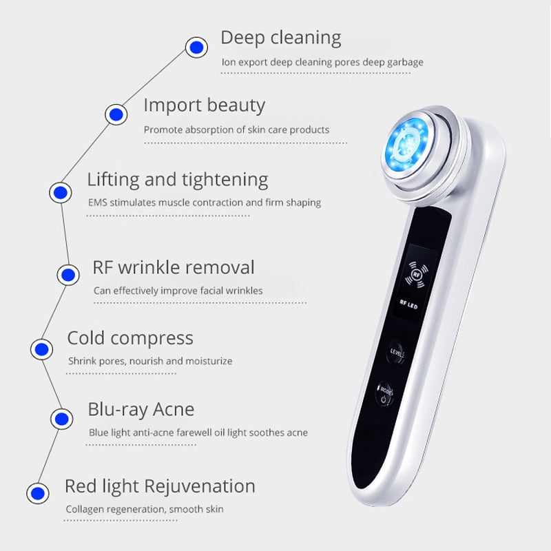EMS RF Facial Beauty Massager - LED Photon Skin Rejuvenation Anti-Wrinkle Tool