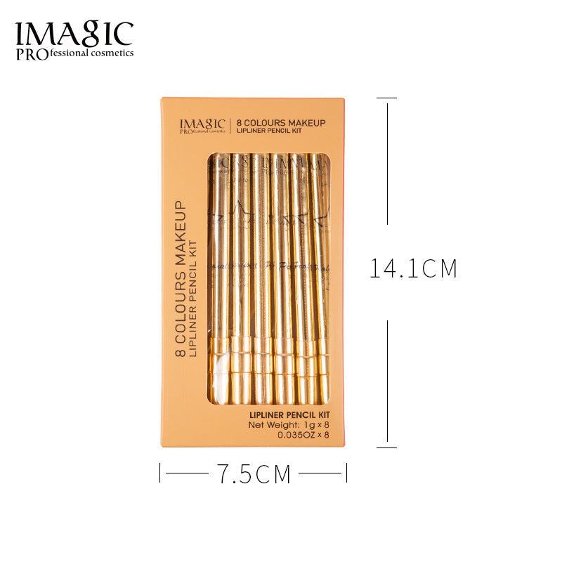 IMAGIC Makeup New Lip Liner Set Of 8 Easy To Color And Not Smudge Gold Tube Aluminum Cap Lip Liner