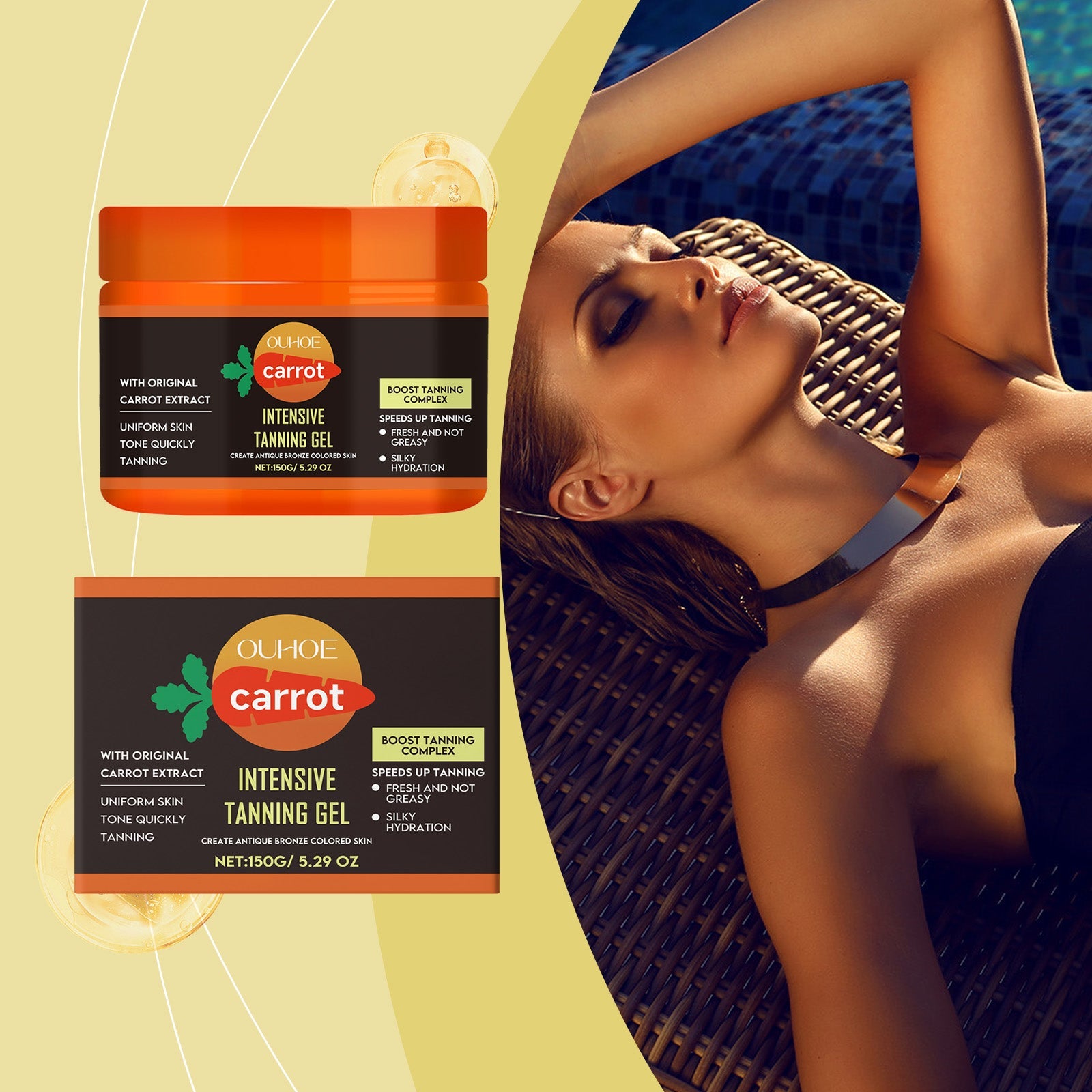 OUHOE Carrot Tanning Gel, Hydrating, Light And Easy To Absorb, Nourishing And Caring Skin Tanning Gel