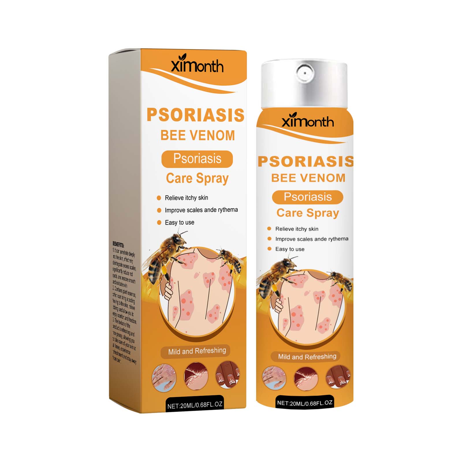 Bee Venom Psoriasis Care Spray, Psoriasis Spray Herbal Cooling Anti-Itch Skin Care Anti-Dandruff Light Redness Spray