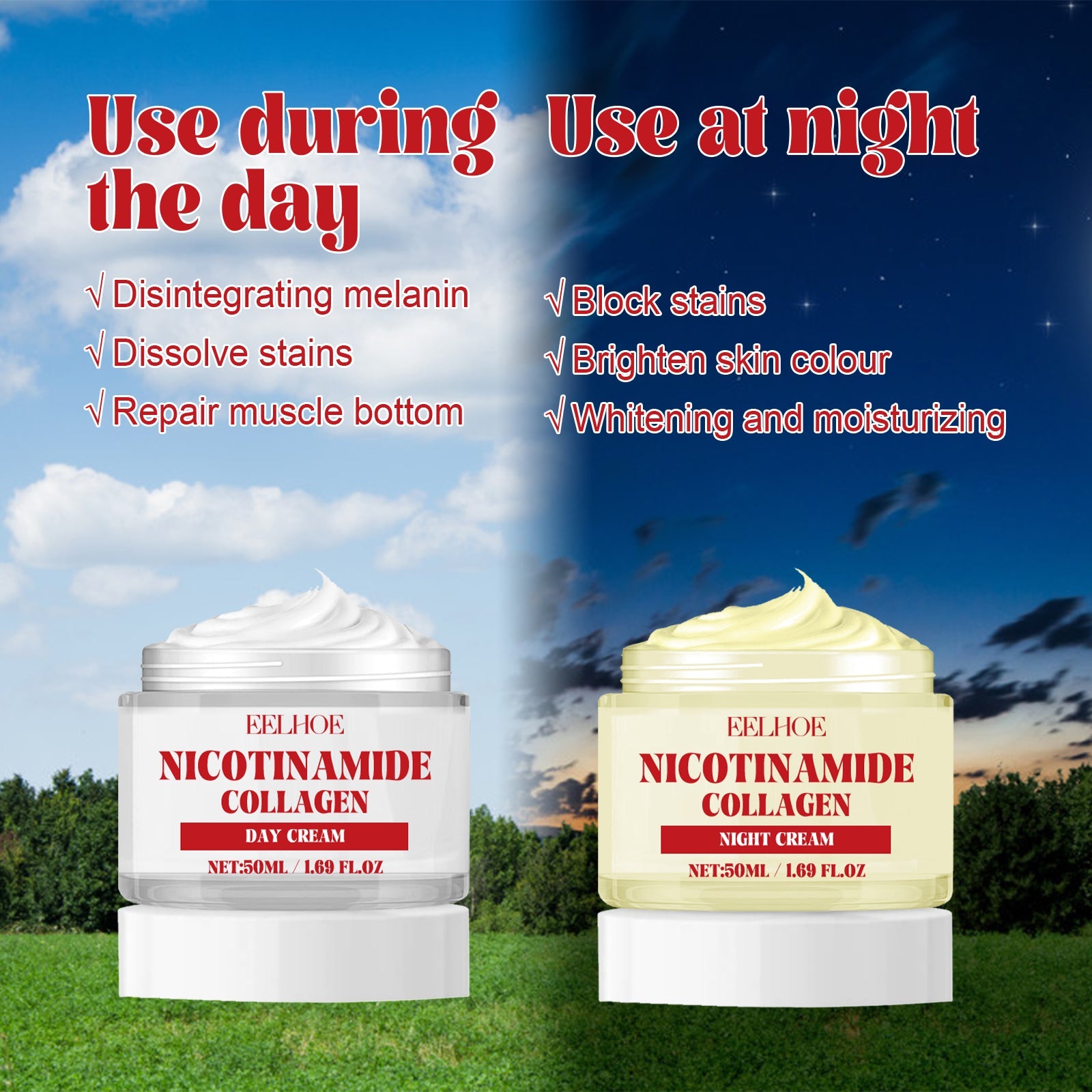 Nicotinamide Collagen Cream, Hydrating Whitening Skin Repair Melanin Day Cream Night Cream