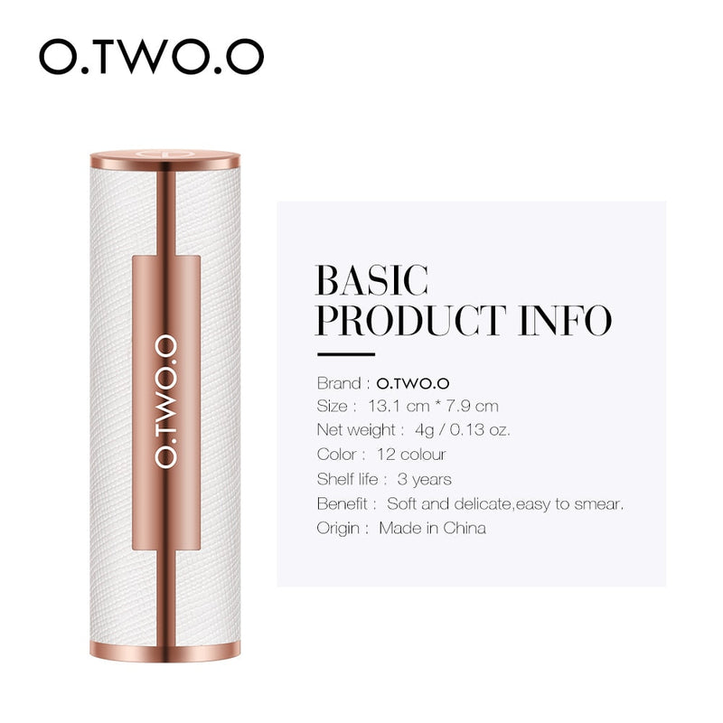 O.TWO.O Matte Lipstick Nude Brown Red Lips Makeup Velvet Silky Smooth Texture Long Lasting Waterproof Lip Stick 12 Colors