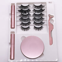 Eight Pairs Of Magnet False Eyelashes With Round Box Mirror Magnetic Iron-Absorbing Stone Eyelashes Magnetic Eyeliner Liquid Eyelashes