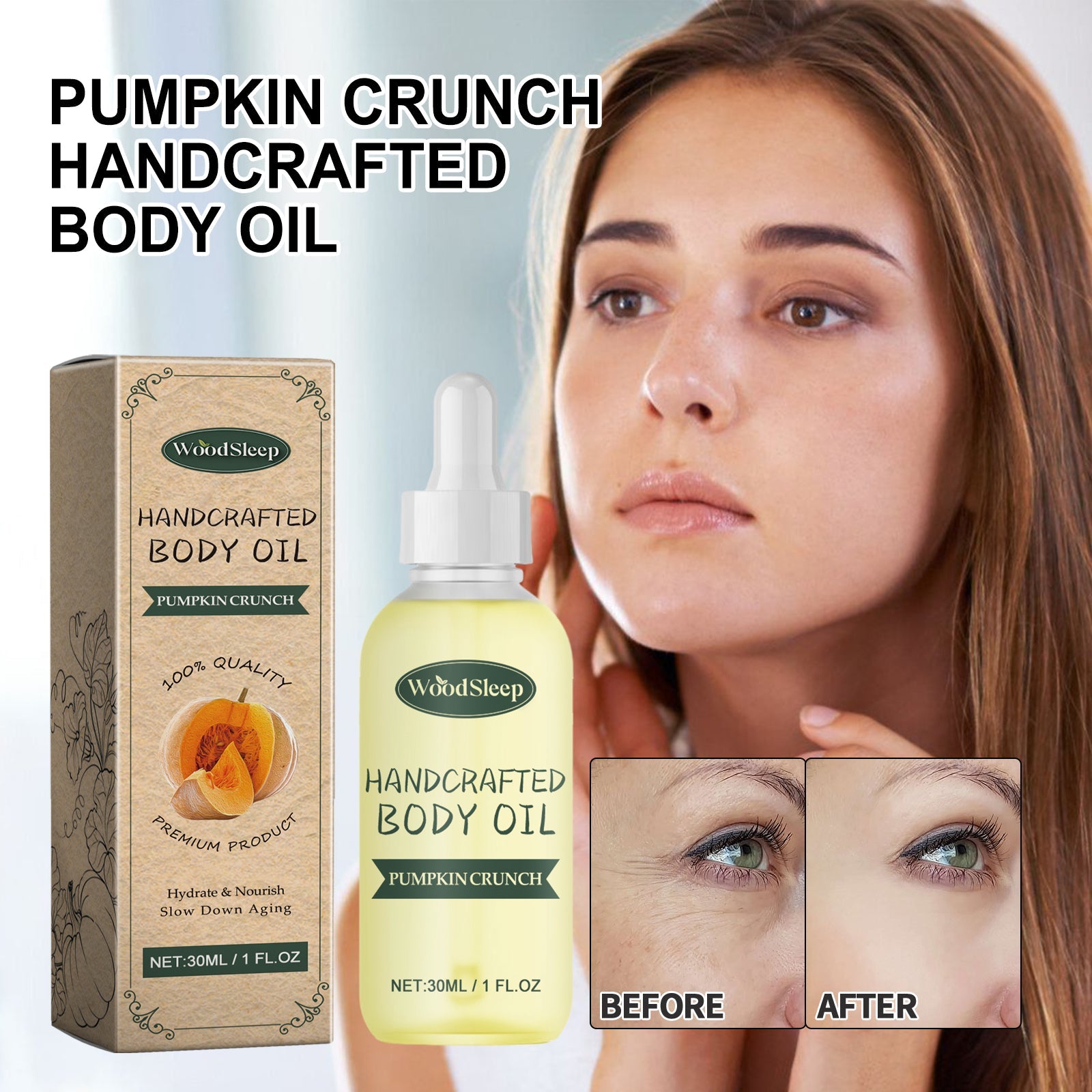 Pumpkin Crunch Handcrafted Body Oil, Brightening Facial Skin And Moisturizing Oil For Fine Lines Under Eye Bags