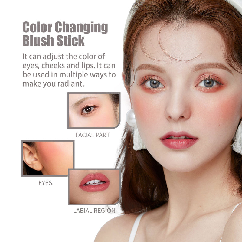 Color Changing Blush Stick, Lightweight Natural Transparent Three-Dimensional Contouring Uniform Skin Tone Lip And Cheek Makeup Stick