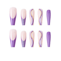 Purple Glitter Wearing Manicure French Geometric Lines Aurora Bright Nail Patches