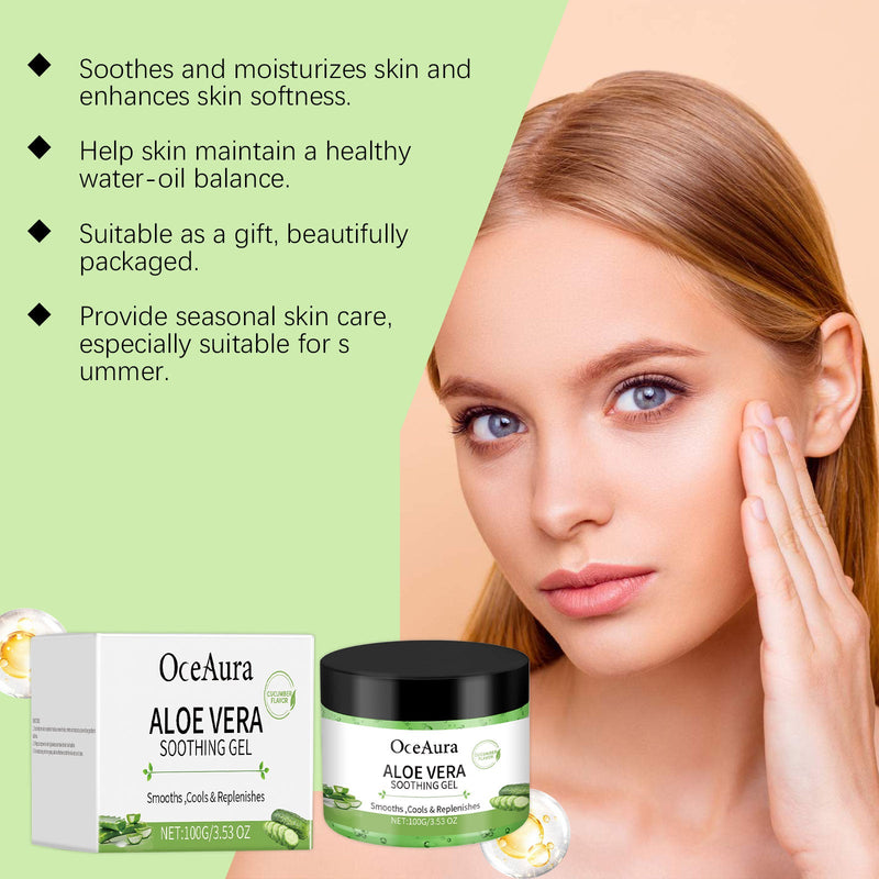 OceAura Aloe Vera Cucumber Gel - Cooling & Refreshing Moisturizing Body Gel