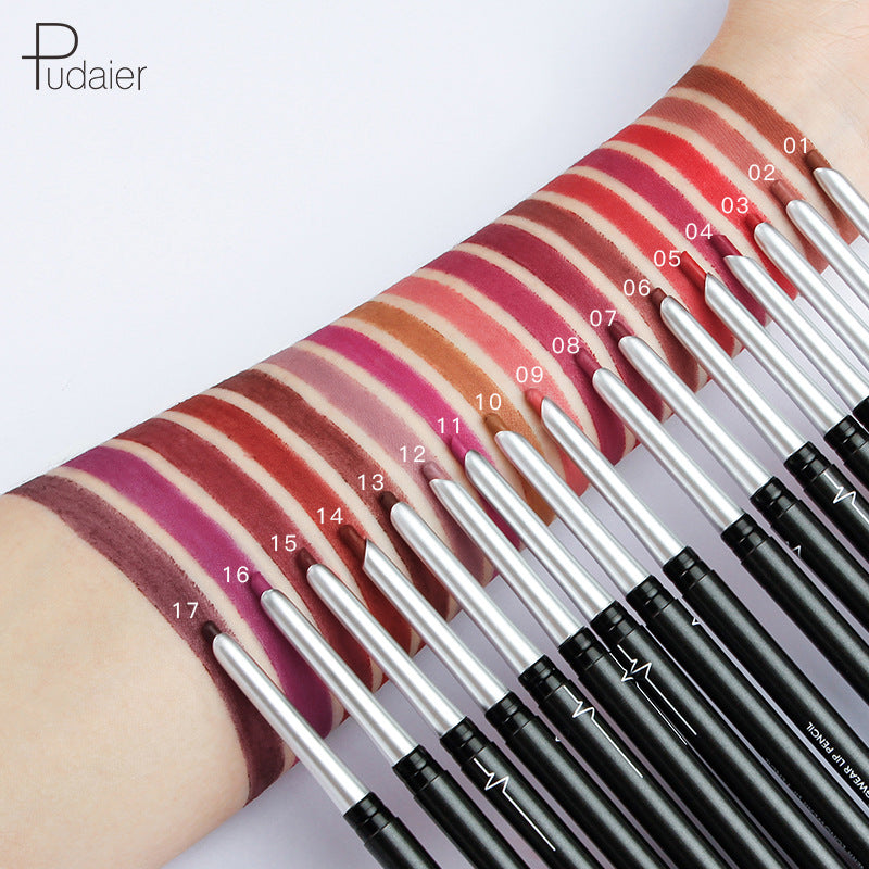 Pudaier Stereo Matte 17 Color Lip Liner Pen Automatically Do Not Faint Eye Shadow Eyeliner Lipstick Red Lipstick