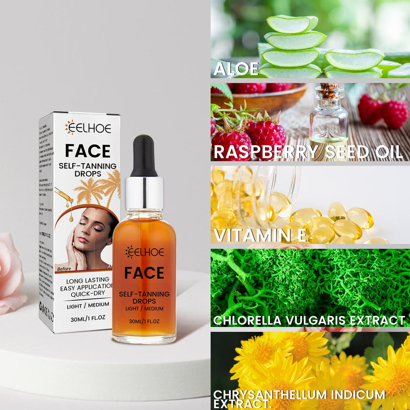 EELHOE Self-Tanning Face Drops - Natural Bronzer Moisturizing Anti-Sunburn Care