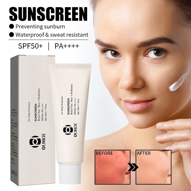 OUHOE Rice Probiotic Protective Cream, Refreshing Anti-UV Moisturizing Face Protective Cream