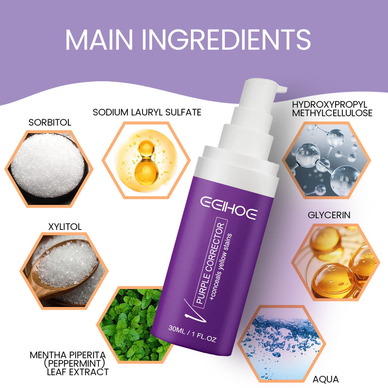 EELHOE Purple Corrector, Clean Stains Whitening Teeth Care Gums Fresh Mouth Care Toothpaste