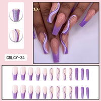 Purple Glitter Wearing Manicure French Geometric Lines Aurora Bright Nail Patches