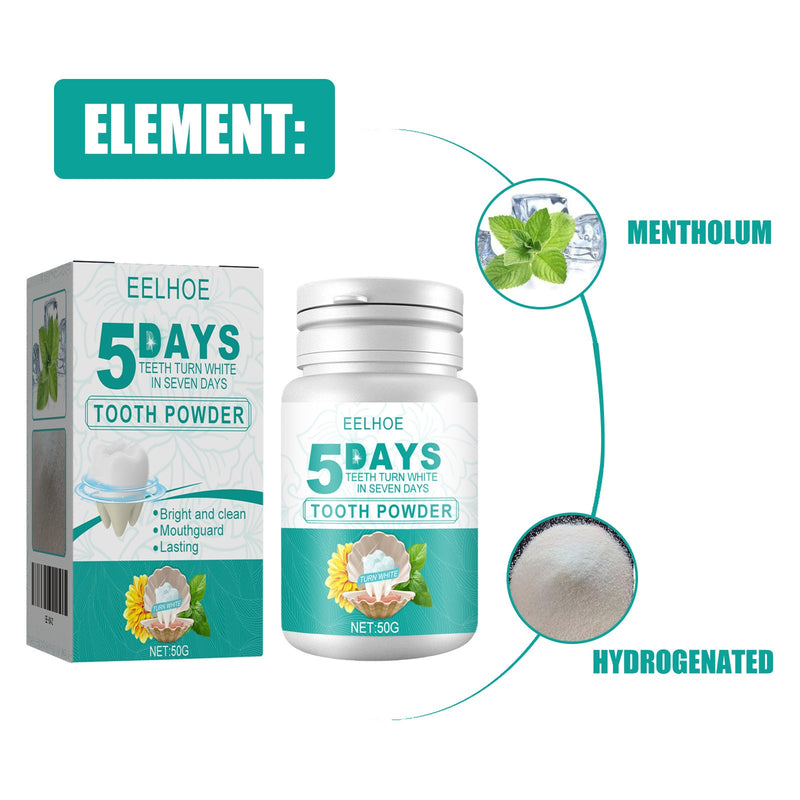 EELHOE 5 Day Whitening Tooth Powder, Clean Teeth Remove Dirt Plaque Fresh Mouth Clean Teeth Powder
