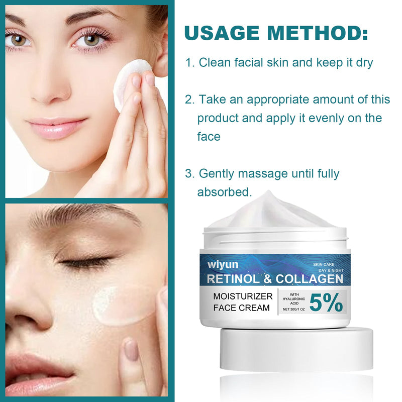 Retinol Collagen Moisturizer Face Cream, Deep Moisturizing Long Lasting Hydrating Firming Moisturizing Whitening Skin Care Cream