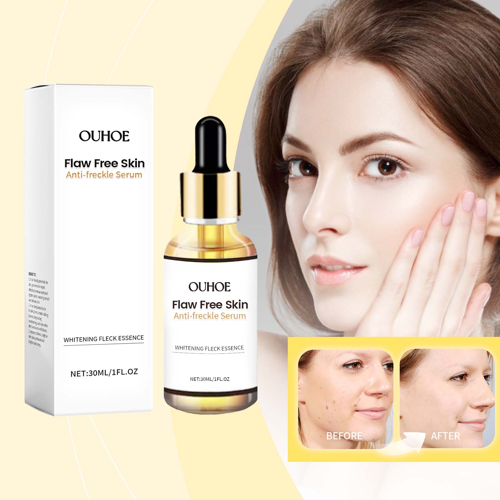 Flaw Free Skin Anti-Freckle Serum, Brightening And Moisturizing Essence For Refreshing And Cleansing Skin
