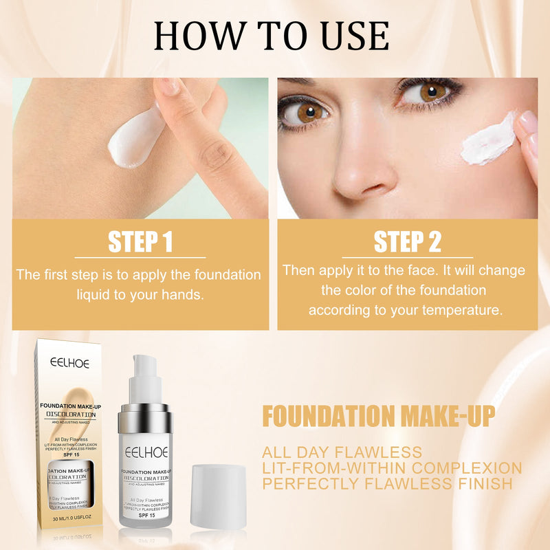 EELHOE Concealer Color Change Liquid Foundation Concealer Long-Lasting Moisture Moisturizing, Moisturizing, Moisturizing, Warming, Brightening And Clear Complexion