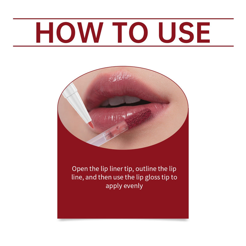 Double Head Essence Lip Line Lip Glaze Pen 2-In-1 Lip Line Lip Glaze Mirror Gloss Lipstick Lip Gloss