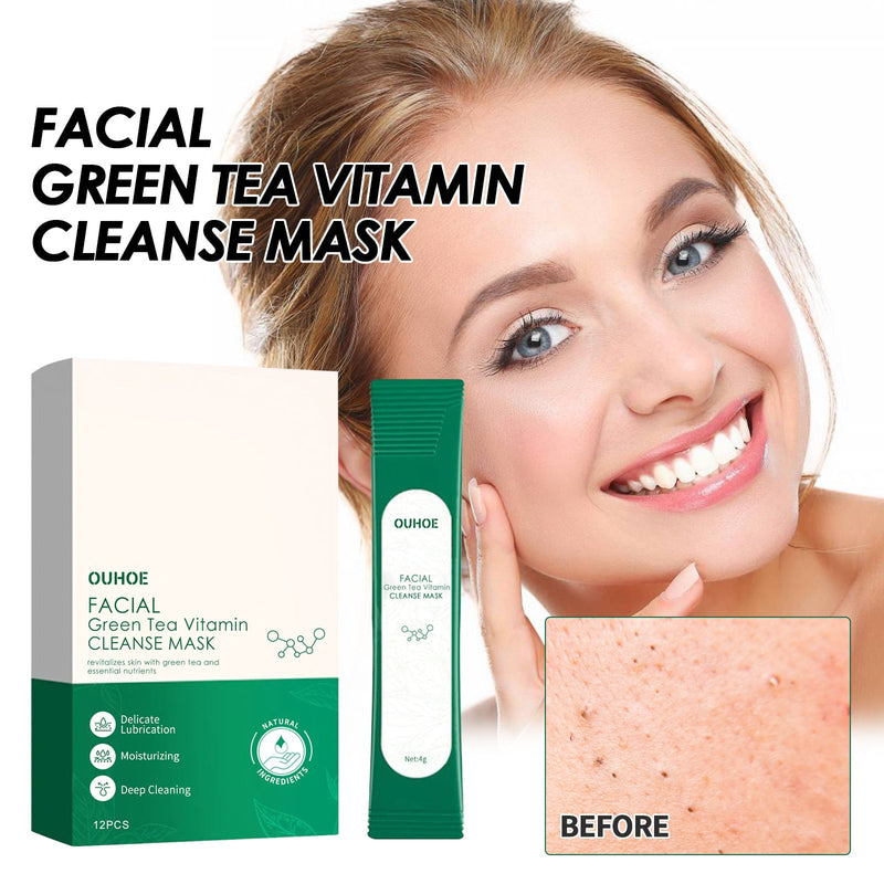 OUHOE Facial Green Tea Vitamin Cleanse Mask, Facial Acne Deep Moisturizing Smear Delicate Pores Tender Skin