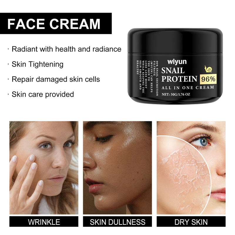 Snail Protein All In One Cream, Hydrating Moisturizing Refreshing Delicate Skin Repair Dark Yellow Face Brightening Cream