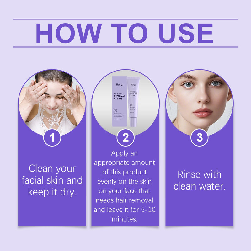 Hoygi Facial Hair Removal Cream, Mild Facial Hair Removal Daily Facial Treatment Cleanses, Moisturizes And Smoothes Skin