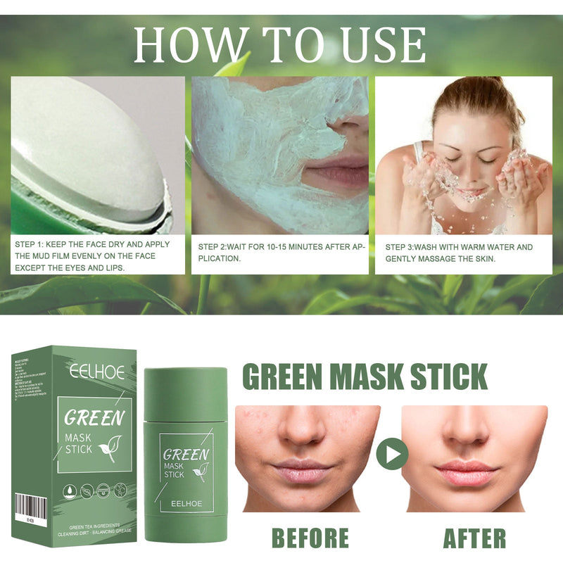 EELHOE Green Tea Solid Mask, Deep Cleansing Hydrating Mask Stick Pore-Narrowing Paste Mask Stick