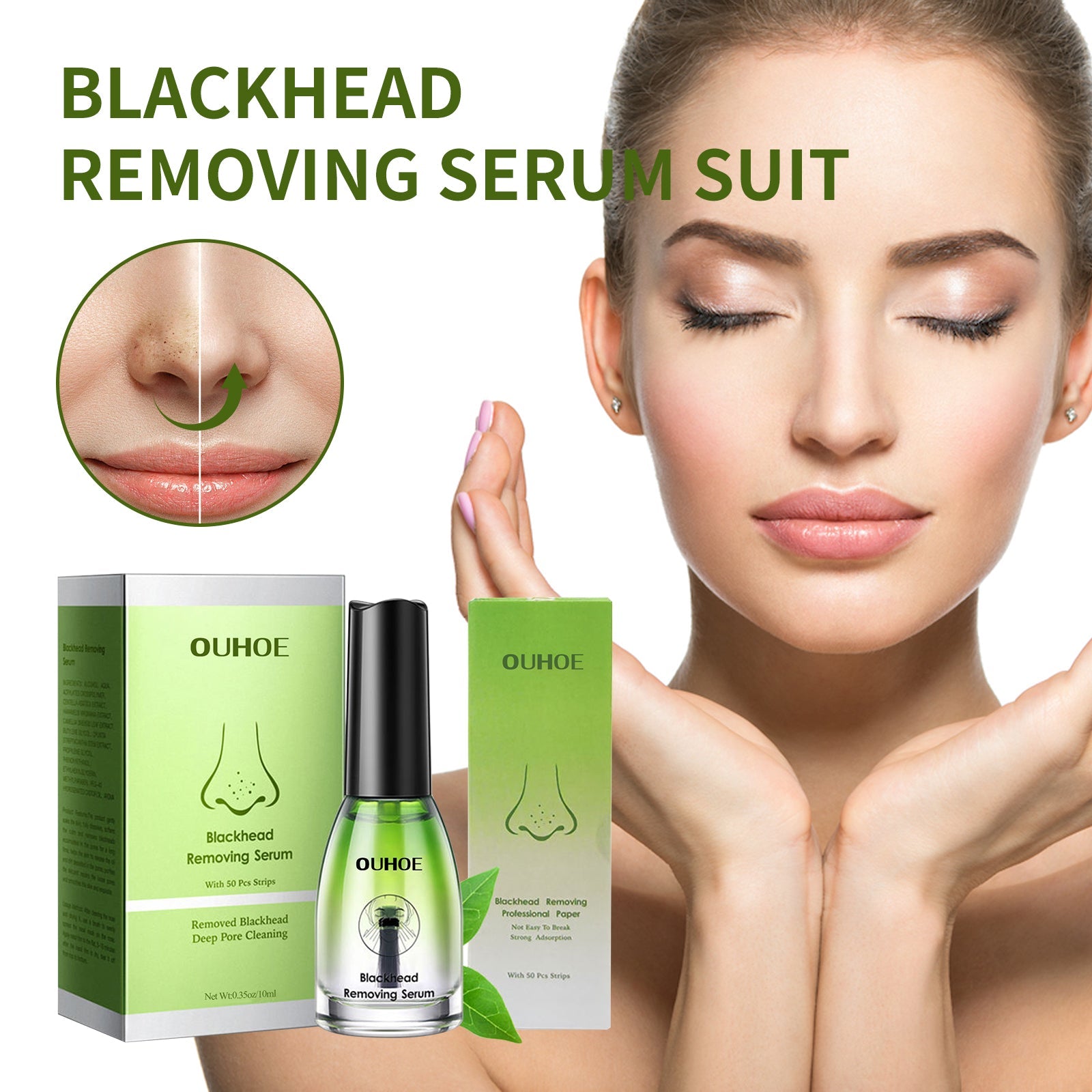 Blackhead Removing Serum Suit, Clean Pores Fine Oil Control Clean Repair Acne Blackhead Nose Patch