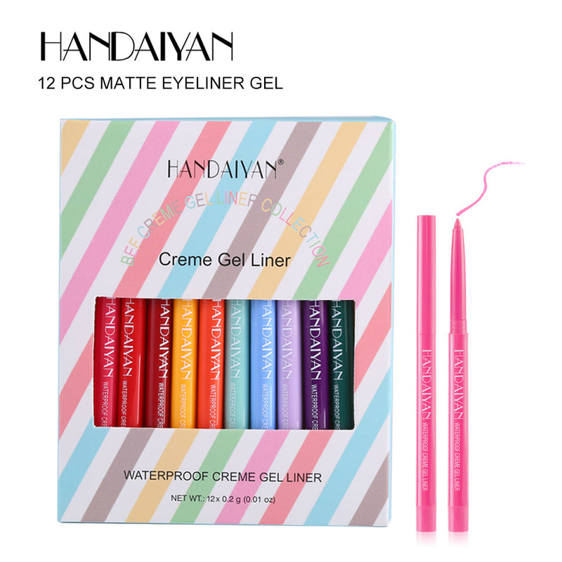 HANDAIYAN 12 Matte Colored Eyeliner Pens Quick Drying Gel Eyeliner Pens