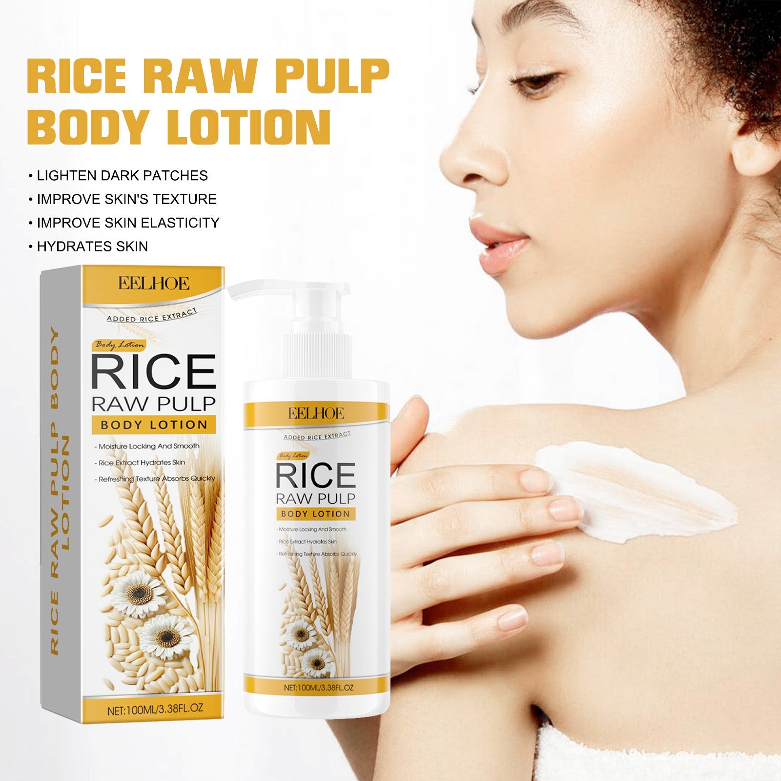EELHOE Rice Raw Pulp Body Lotion, Light Black Anti-Dryness Tender Bright And White Body Lotion