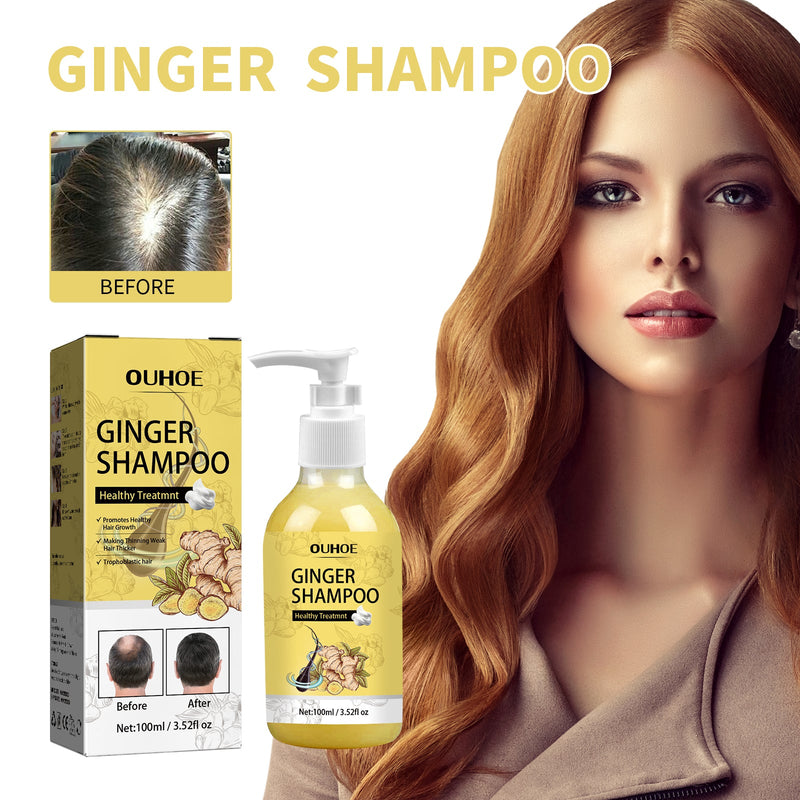OUHOE Ginger Dense Hair Shampoo, Moisturizes Reduces Itchiness, Strengthens Dense And Fluffy Hair Care Shampoo