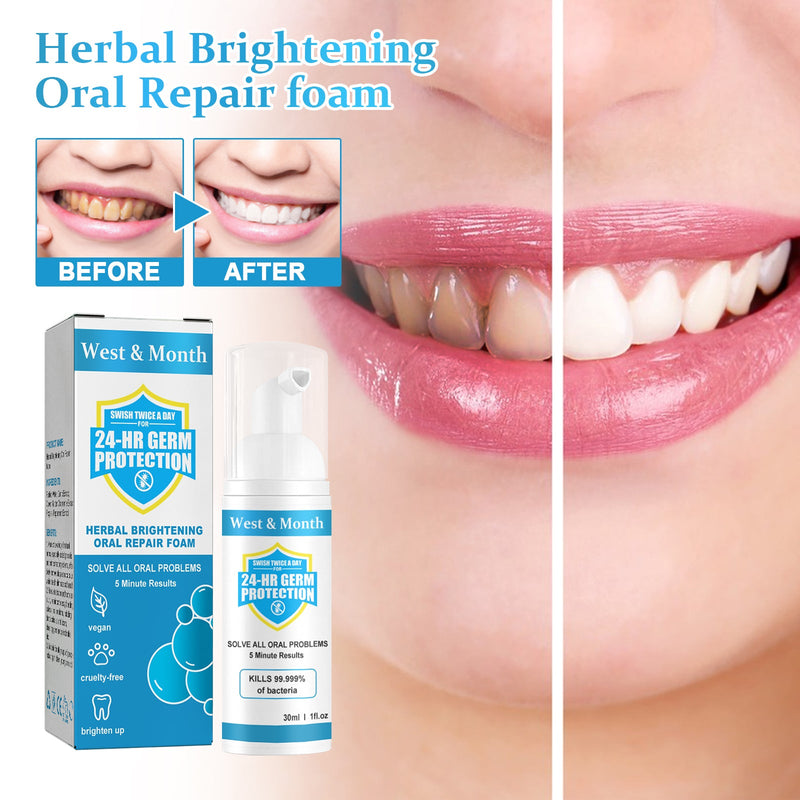 West&Month Herbal Brightening Oral Repair Foam, Clean Bad Breath And Teeth Stains With White Teeth Foam