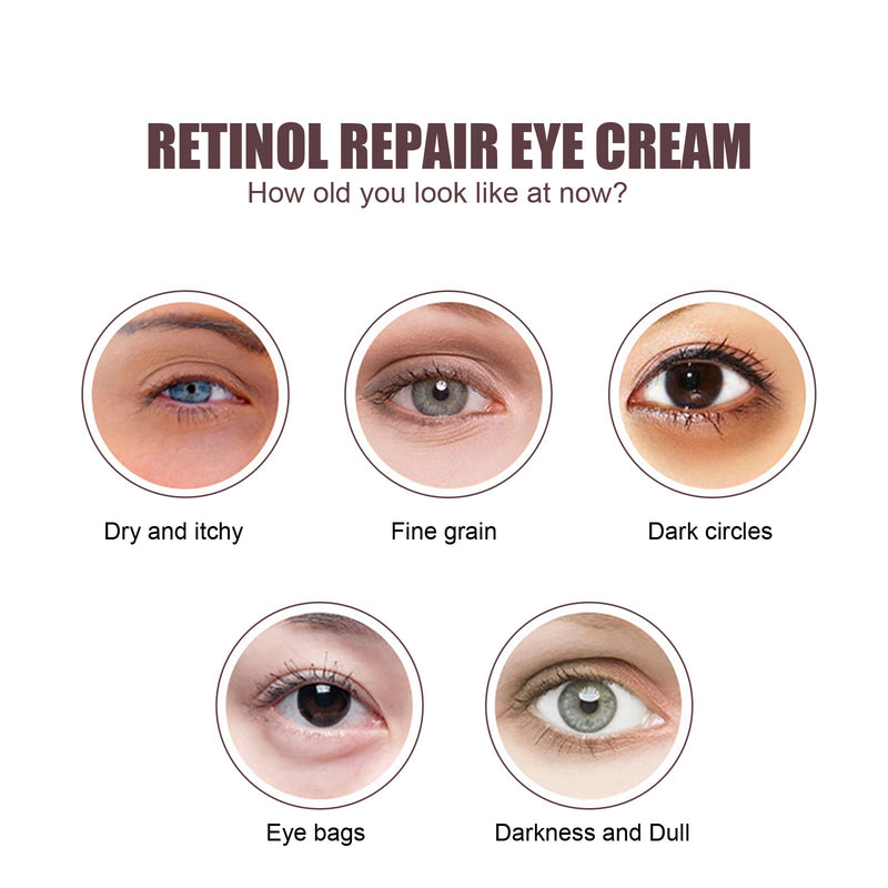 Retinol Repair Eye Cream, Reduce Wrinkles Fine Lines Bags Dark Circles Brightening Skin Anti-Wrinkle Repair Eye Cream