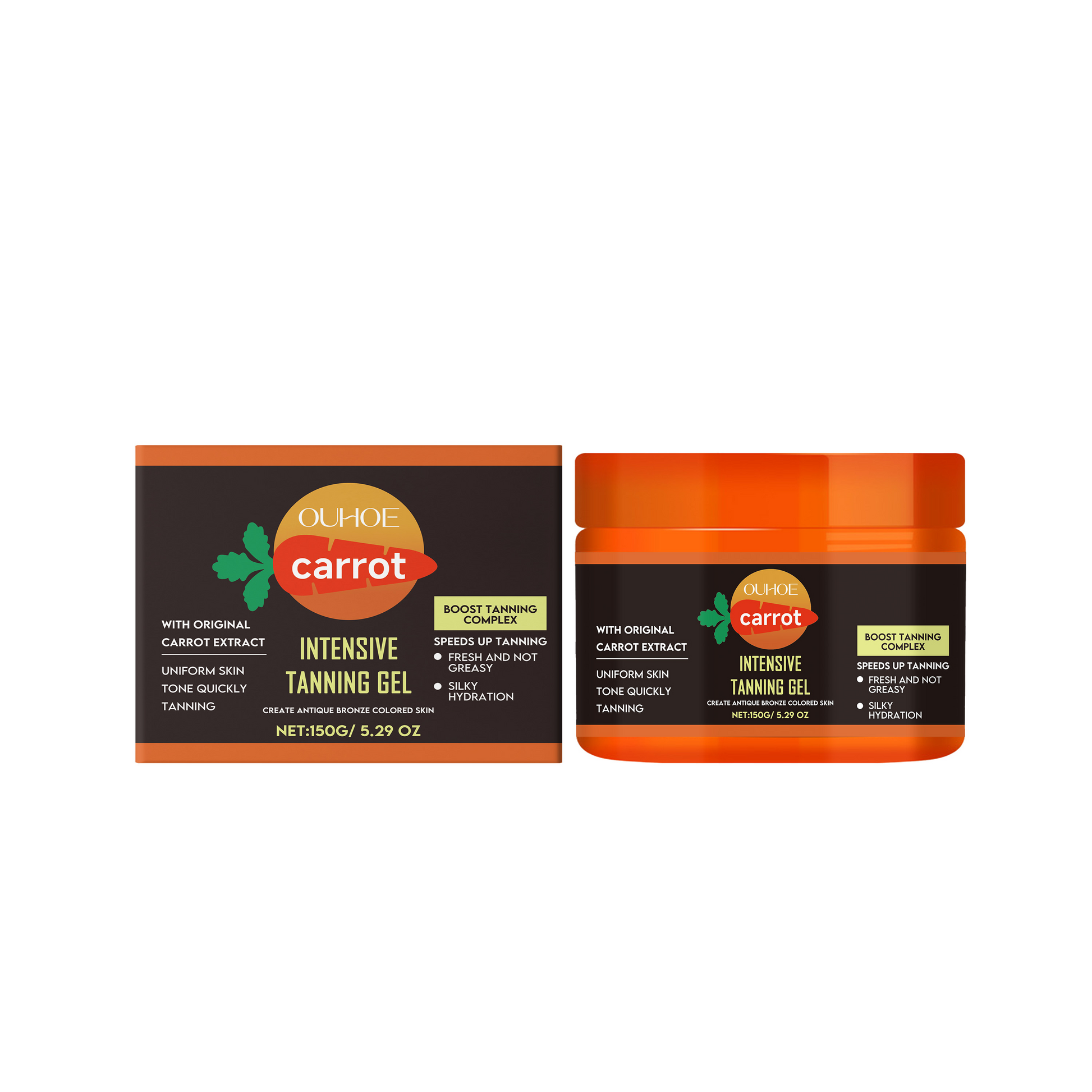 OUHOE Carrot Tanning Gel, Hydrating, Light And Easy To Absorb, Nourishing And Caring Skin Tanning Gel
