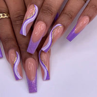Purple Glitter Wearing Manicure French Geometric Lines Aurora Bright Nail Patches