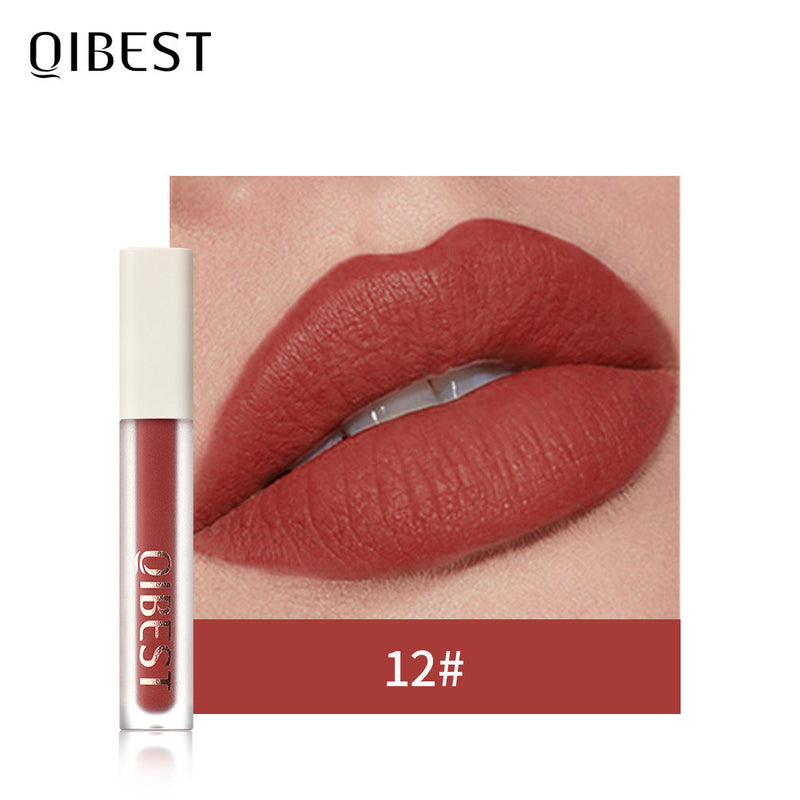 QIBEST Silky Lip Glaze Non-Stick Cup Does Not Fade Lip Gloss Makeup Color Liquid Lipstick Matte Moisturizing Lip Gloss
