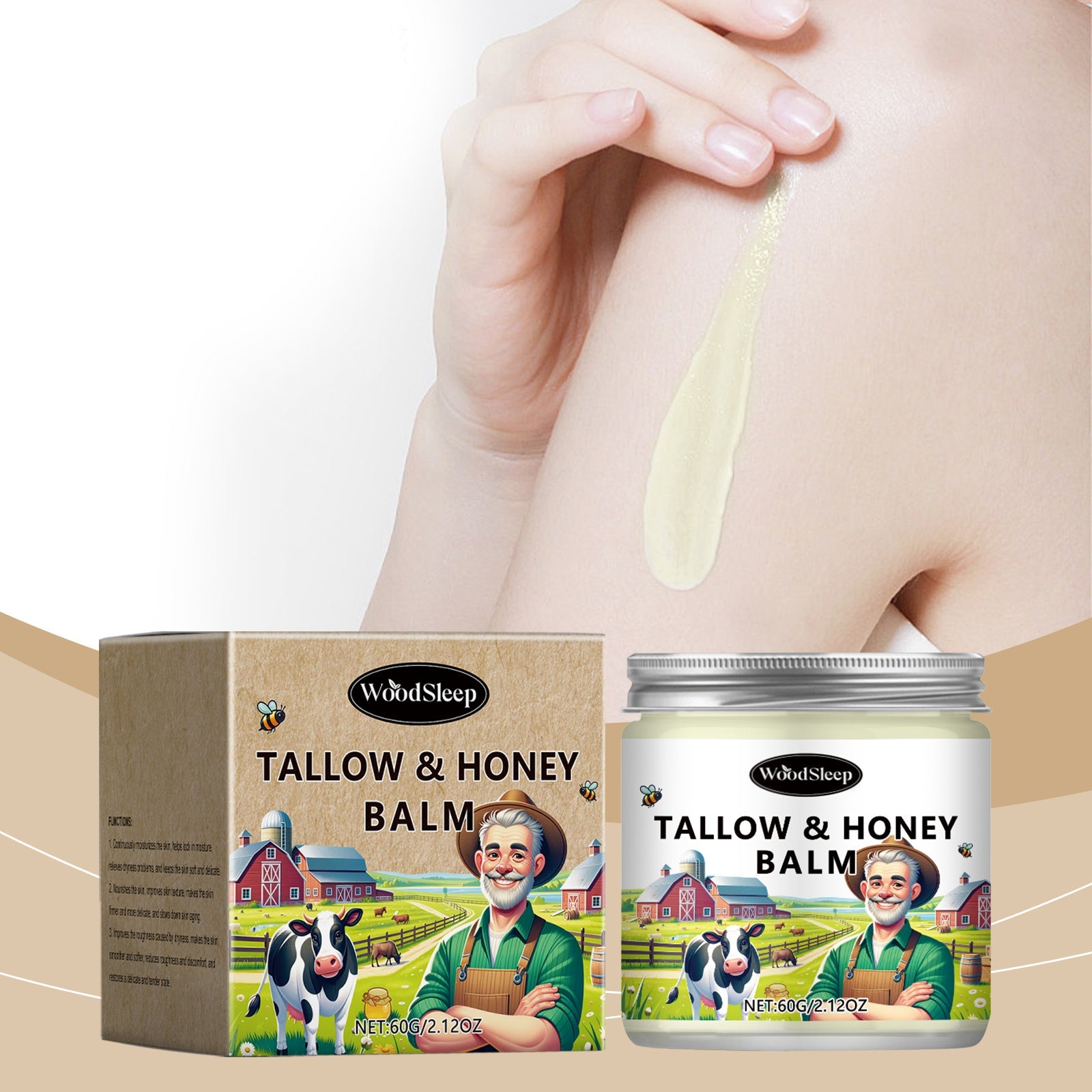 WoodSleep Tallow Honey Skin Moisturizer Hydrates Dry, Nourishes And Improves Skin