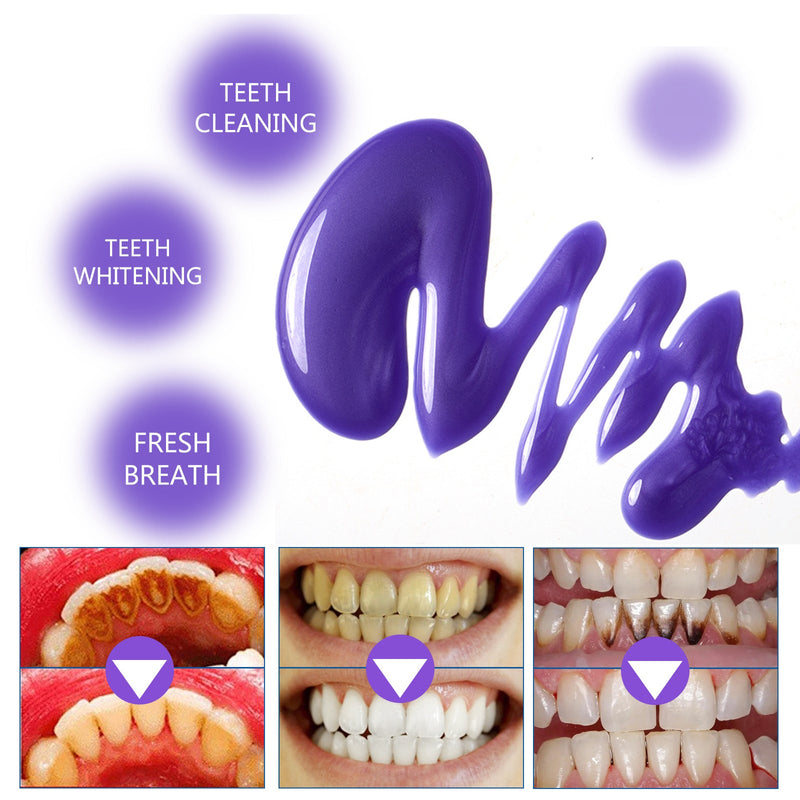 OUHOE Purple Whitening Toothpaste, Clean Stains Gums Care Breath Fresh White Toothpaste